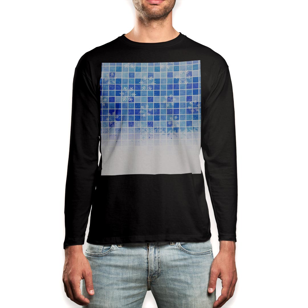 Necked Turtle - ロング tシャツ メンズ 長袖 ブラック デザイン XS S M L XL 2XL ロンT ティーシャツ 黒 black T shirt long sleeve 008594 雪　結晶　青　ブルー　水色　模様