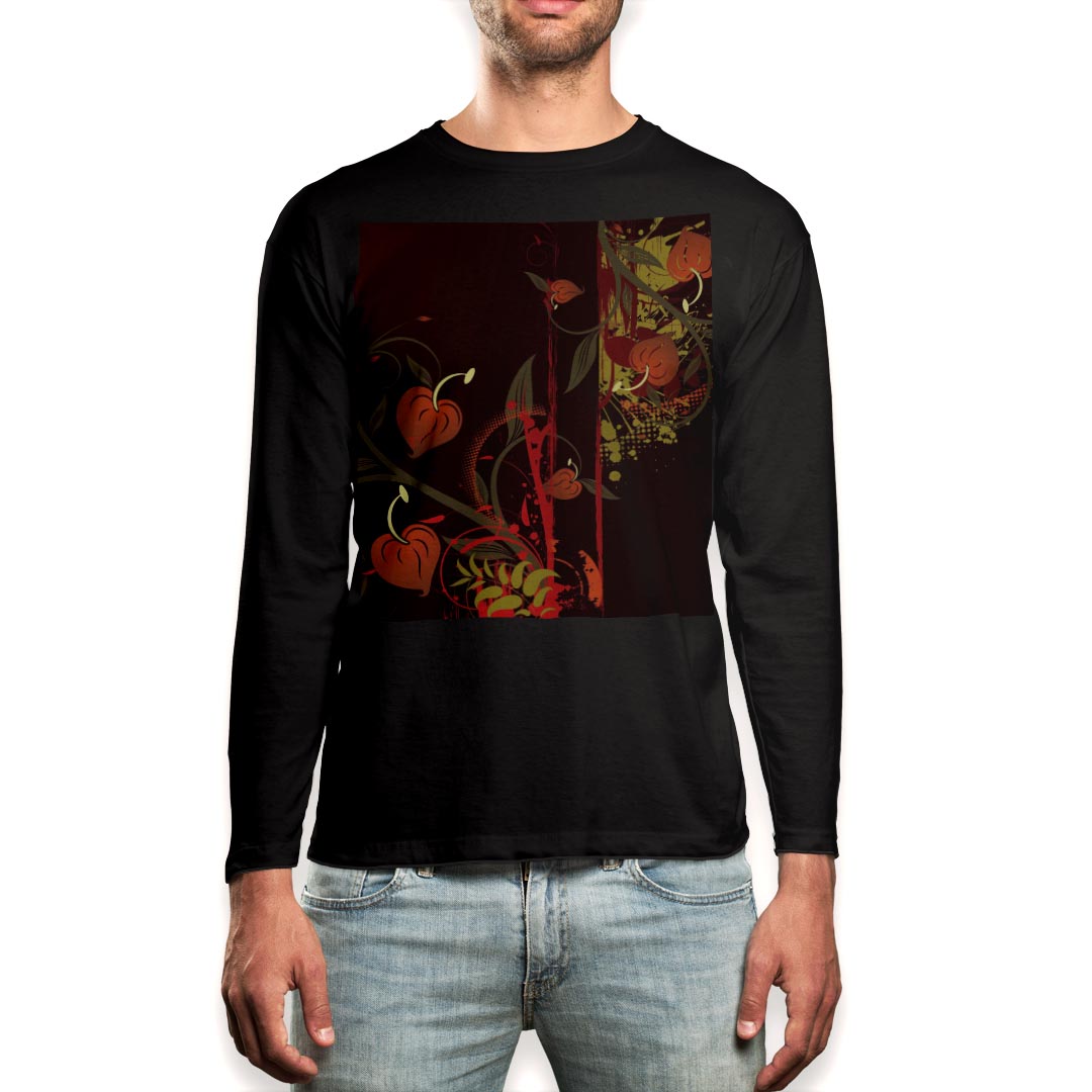 Other - ロング tシャツ メンズ 長袖 ブラック デザイン XS S M L XL 2XL ロンT ティーシャツ 黒 black T shirt long sleeve 008653 花　フラワー　赤　レッド