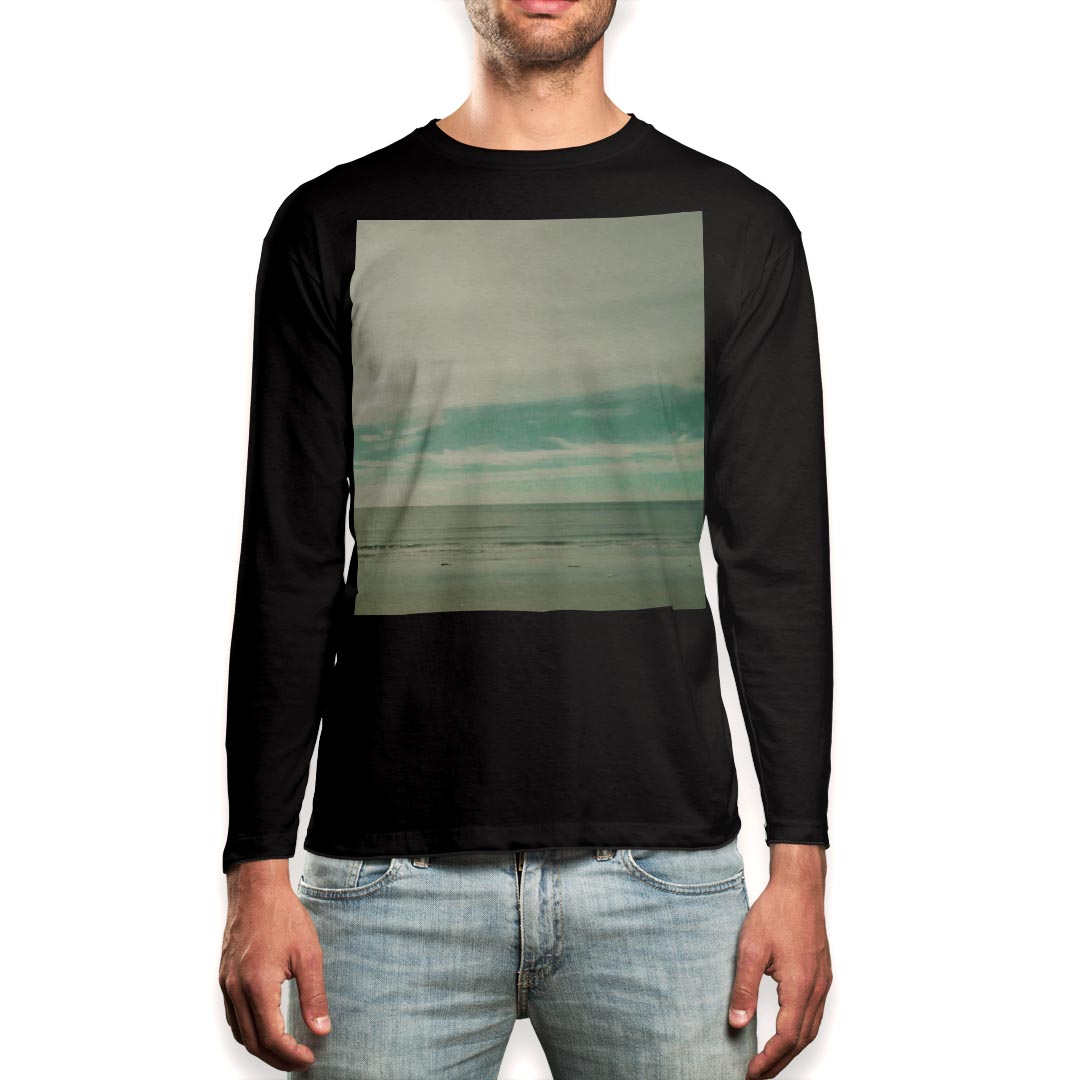 ロング tシャツ メンズ 長袖 ブラック デザイン XS S M L XL 2XL ロンT ティーシャツ 黒 black T shirt long sleeve 008671 写真 空 海 砂浜