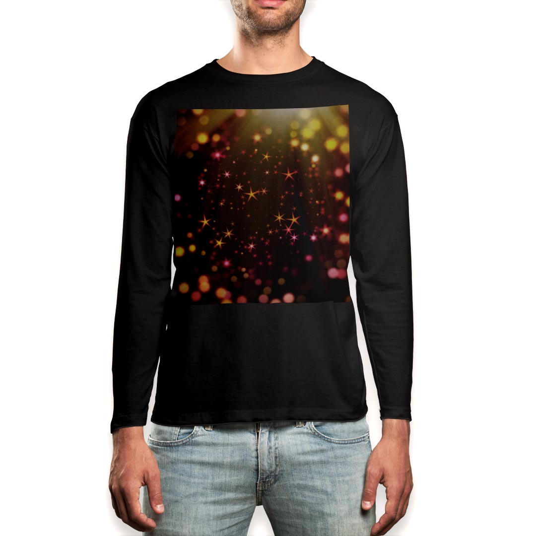 ロング tシャツ メンズ 長袖 ブラック デザイン XS S M L XL 2XL ロンT ティーシャツ 黒 black T shirt long sleeve 008679 黒 ブラック 星 スター きらきら