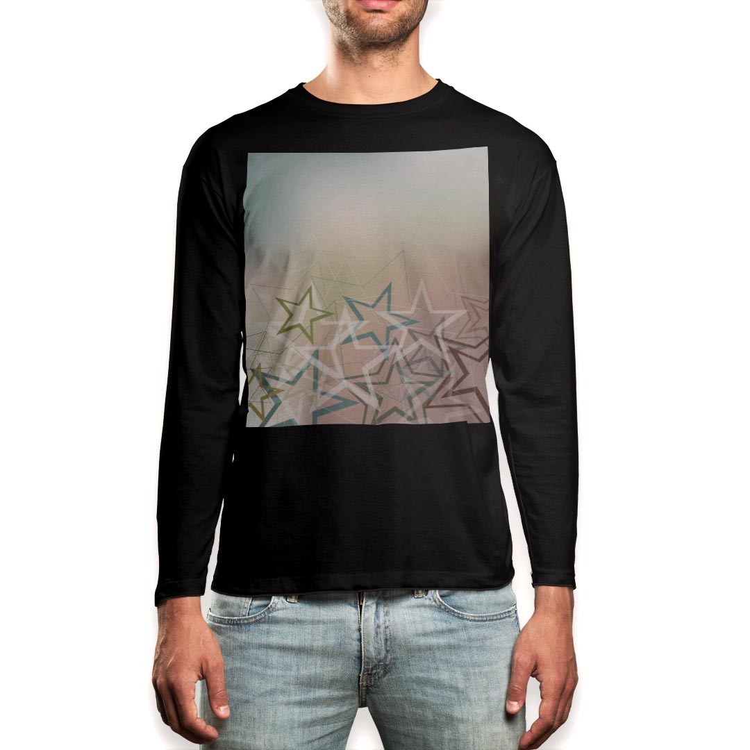 颈龟 - ロング tシャツ メンズ 長袖 ブラック デザイン XS S M L XL 2XL ロンT ティーシャツ 黒 black T shirt long sleeve 008684 星　スター　水色　レインボー
