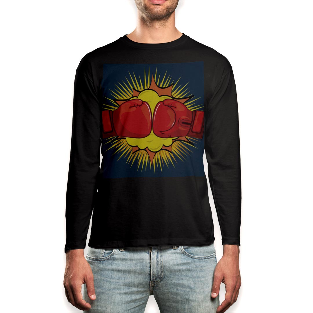 ロング tシャツ メンズ 長袖 ブラック デザイン XS S M L XL 2XL ロンT ティーシャツ 黒 black T shirt long sleeve 008718 イラスト 赤 レッド ボクシング
