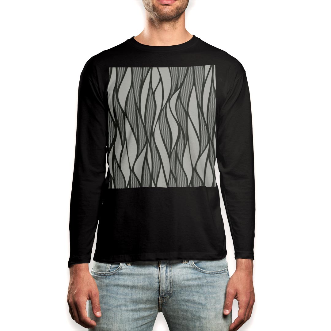 ロング tシャツ メンズ 長袖 ブラック デザイン XS S M L XL 2XL ロンT ティーシャツ 黒 black T shirt long sleeve 008757 模様 灰色 グレー