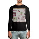 ロング tシャツ メンズ 長袖 ブラック デザイン XS S M L XL 2XL ロンT ティーシャツ 黒 black T shirt long sleeve 009142 ピンク さくらんぼ 水玉 ドット
