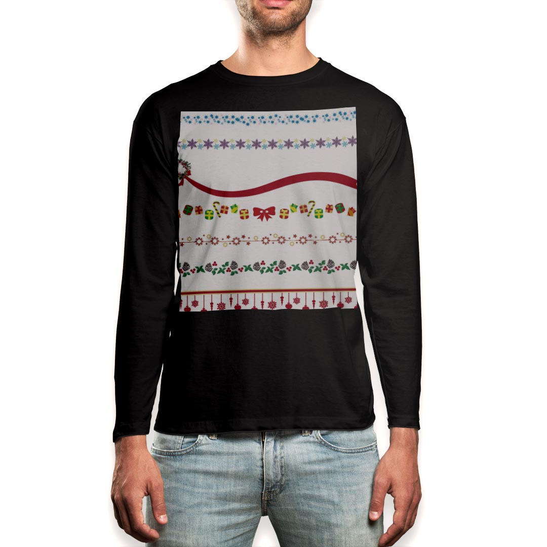 ロング tシャツ メンズ 長袖 ブラック デザイン XS S M L XL 2XL ロンT ティーシャツ 黒 black T shirt long sleeve 009145 クリスマス　模様　イラスト