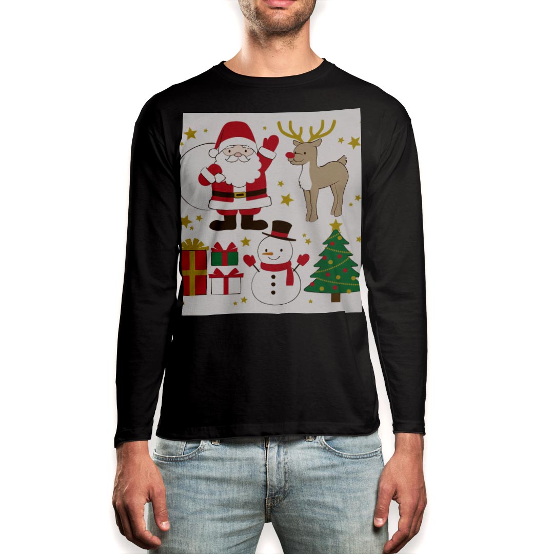 ロング tシャツ メンズ 長袖 ブラック デザイン XS S M L XL 2XL ロンT ティーシャツ 黒 black T shirt long sleeve 009161 クリスマス　キラキラ　キャラクター