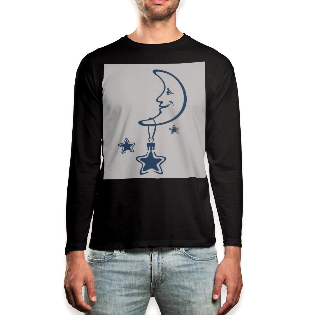 ロング tシャツ メンズ 長袖 ブラック デザイン XS S M L XL 2XL ロンT ティーシャツ 黒 black T shirt long sleeve 009231 キャラクター　星　月