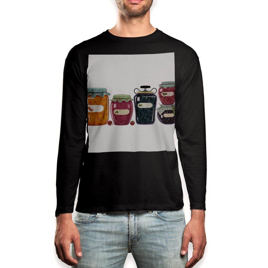 ロング tシャツ メンズ 長袖 ブラック デザイン XS S M L XL 2XL ロンT ティーシャツ 黒 black T shirt long sleeve 009244 カラフル 果物 イラスト