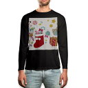 ロング tシャツ メンズ 長袖 ブラック デザイン XS S M L XL 2XL ロンT ティーシャツ 黒 black T shirt long sleeve 009266 クリスマス カラフル