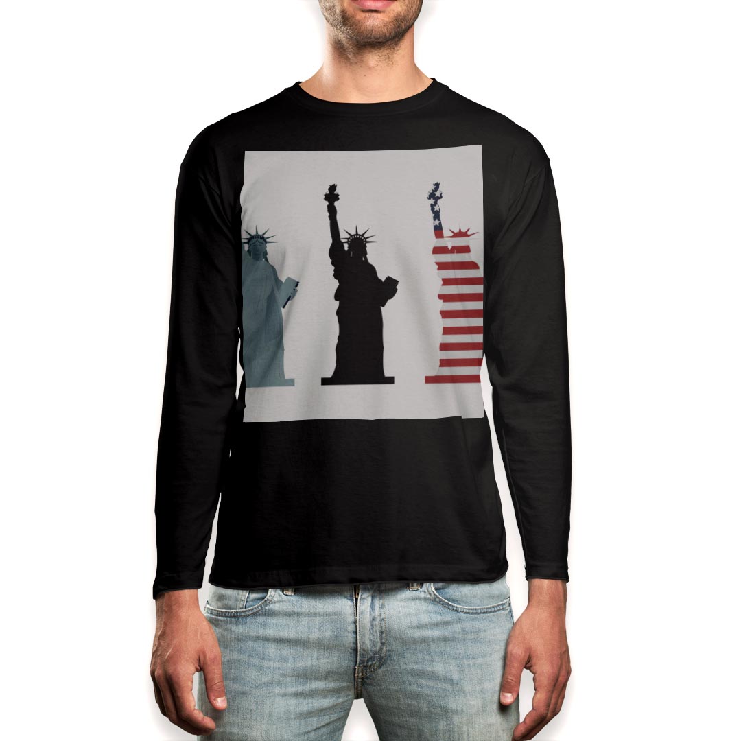 ロング tシャツ メンズ 長袖 ブラック デザイン XS S M L XL 2XL ロンT ティーシャツ 黒 black T shirt long sleeve 009327 風景　外国　国旗