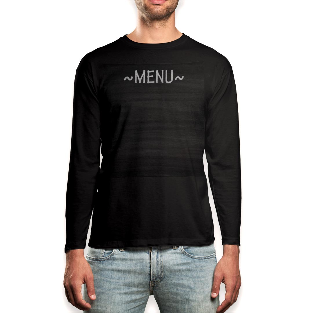 ロング tシャツ メンズ 長袖 ブラック デザイン XS S M L XL 2XL ロンT ティーシャツ 黒 black T shirt long sleeve 009363 黒板 メニュー 料理