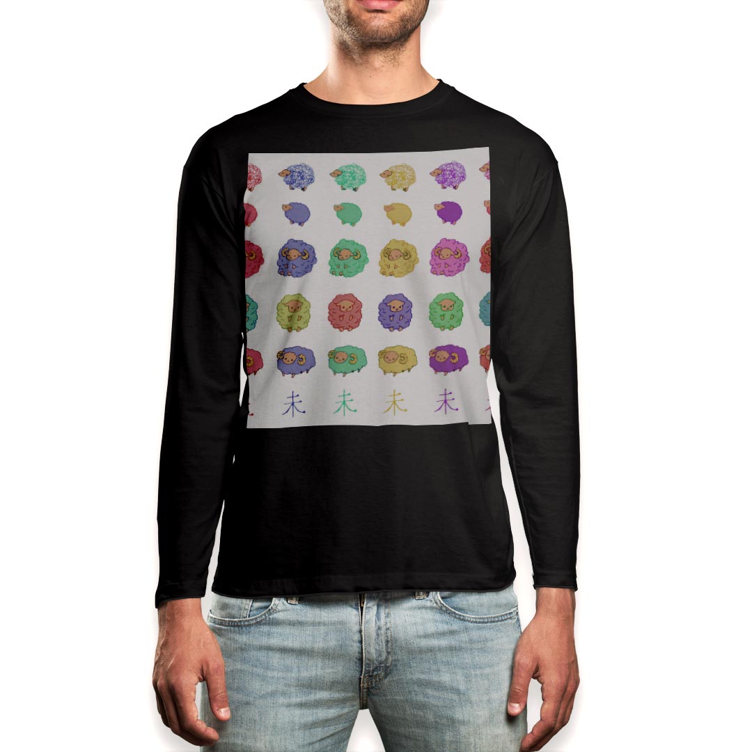 ロング tシャツ メンズ 長袖 ブラック デザイン XS S M L XL 2XL ロンT ティーシャツ 黒 black T shirt long sleeve 009461 動物　カラフル　ひつじ