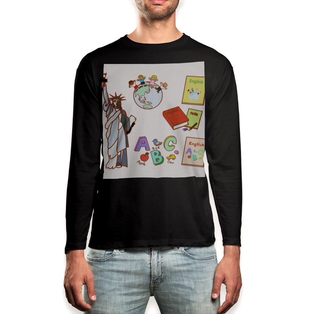 ロング tシャツ メンズ 長袖 ブラック デザイン XS S M L XL 2XL ロンT ティーシャツ 黒 black T shirt long sleeve 009491 外国　英語　地球