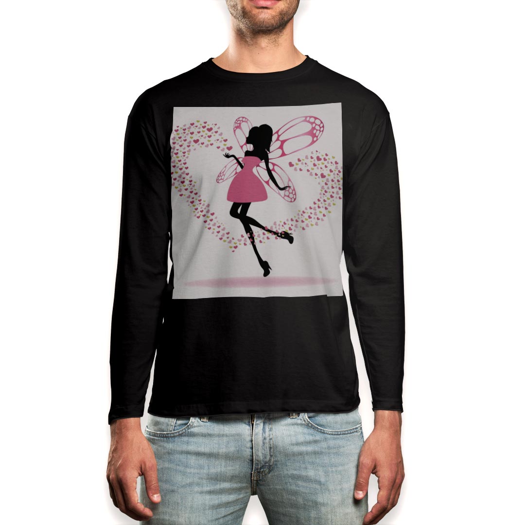 Long-Sleeved - ロング tシャツ メンズ 長袖 ブラック デザイン XS S M L XL 2XL ロンT ティーシャツ 黒 black T shirt long sleeve 009498 ハート　妖精　人物