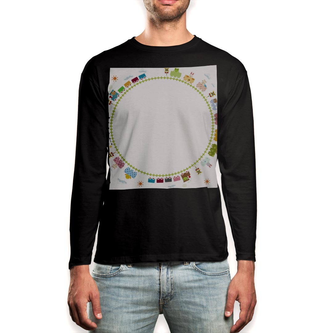 Rakuten - ロング tシャツ メンズ 長袖 ブラック デザイン XS S M L XL 2XL ロンT ティーシャツ 黒 black T shirt long sleeve 009539 乗り物　動物　電車