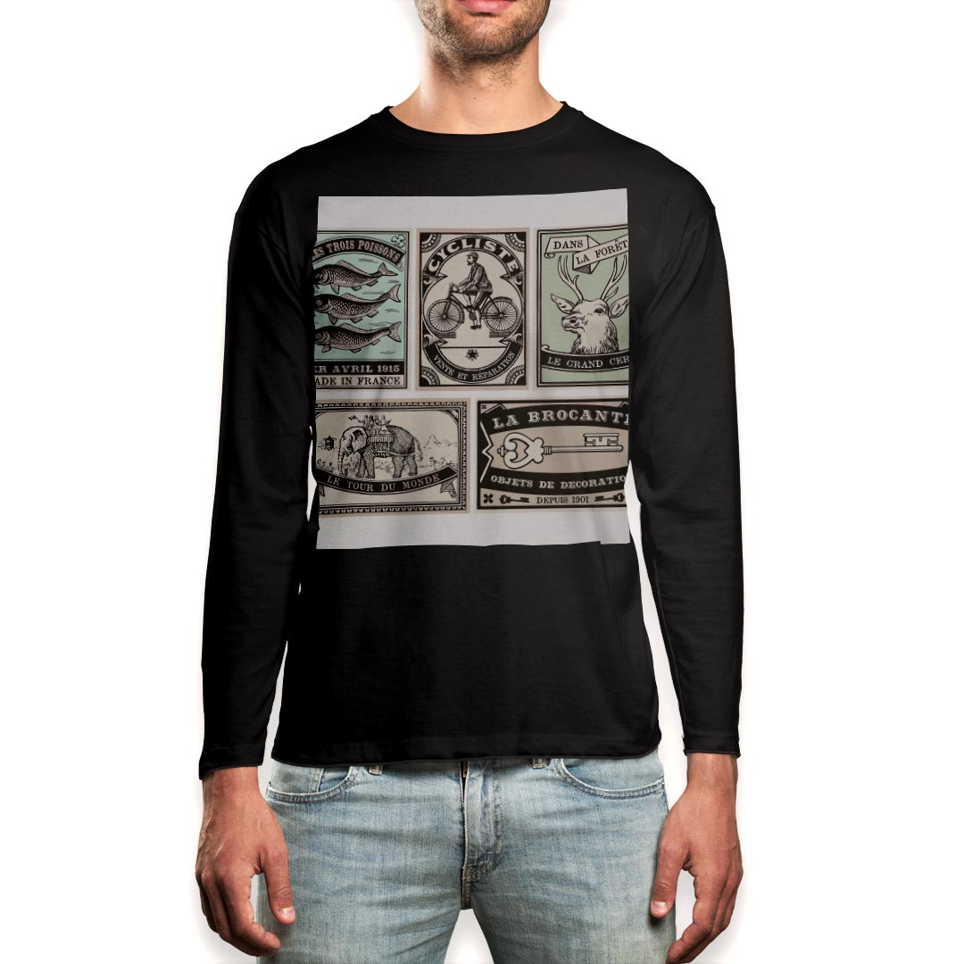 ロング tシャツ メンズ 長袖 ブラック デザイン XS S M L XL 2XL ロンT ティーシャツ 黒 black T shirt long sleeve 009608 外国 英語 アンティーク