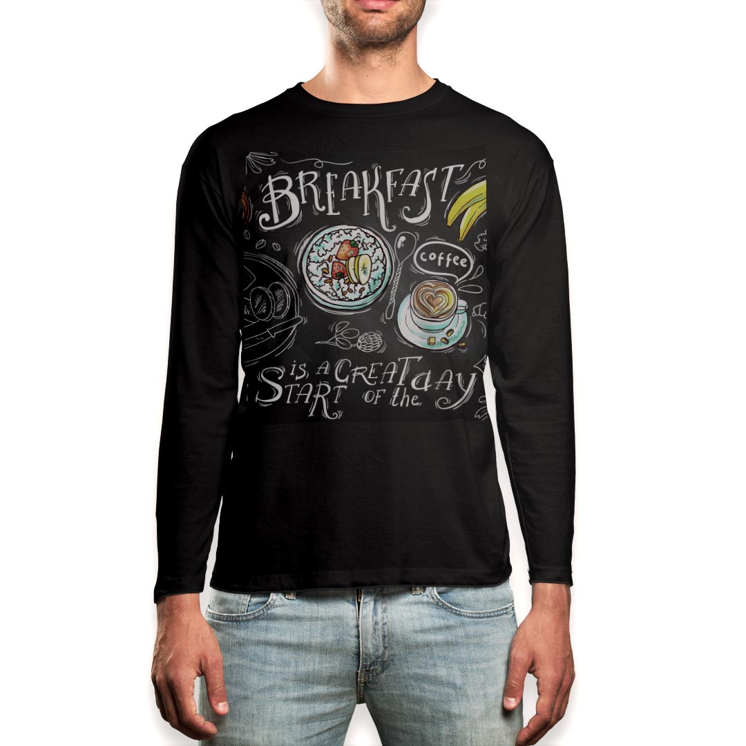 ロング tシャツ メンズ 長袖 ブラック デザイン XS S M L XL 2XL ロンT ティーシャツ 黒 black T shirt long sleeve 009616 カフェ　おしゃれ　黒板(4.0)