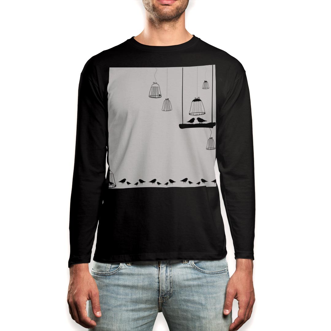 ロング tシャツ メンズ 長袖 ブラック デザイン XS S M L XL 2XL ロンT ティーシャツ 黒 black T shirt long sleeve 009620 鳥 シンプル 白 黒