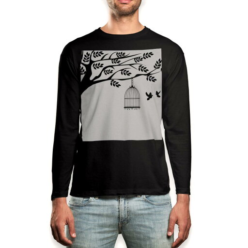 ロング tシャツ メンズ 長袖 ブラック デザイン XS S M L XL 2XL ロンT ティーシャツ 黒 black T shirt long sleeve 009706 植物 鳥 モノクロ ロング tシャツ メンズ 長袖 ブラック デザイン XS S M L XL 2XL ロンT ティーシャツ 黒 black T shirt long sleeve 009706 植物 鳥 モノクロ