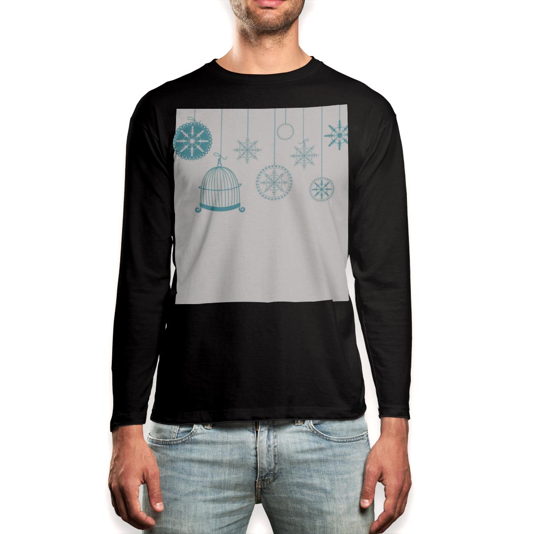 Long-Sleeved - ロング tシャツ メンズ 長袖 ブラック デザイン XS S M L XL 2XL ロンT ティーシャツ 黒 black T shirt long sleeve 009757 雪　結晶　青