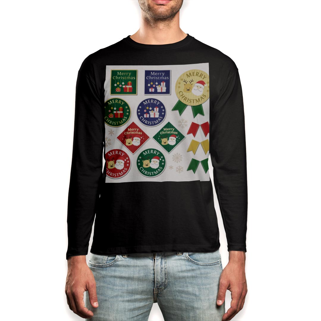 Other - ロング tシャツ メンズ 長袖 ブラック デザイン XS S M L XL 2XL ロンT ティーシャツ 黒 black T shirt long sleeve 009764 クリスマス　サンタ　英語