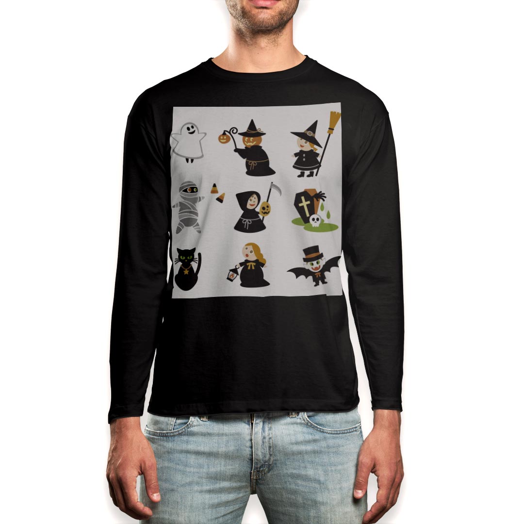 ロング tシャツ メンズ 長袖 ブラック デザイン XS S M L XL 2XL ロンT ティーシャツ 黒 black T shirt long sleeve 009776 ハロウィン おばけ キャラクター