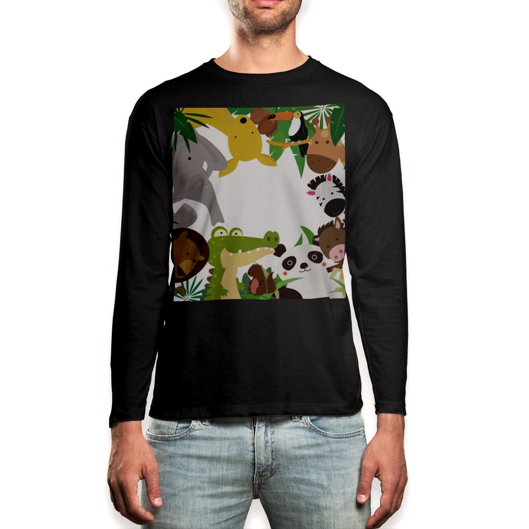 Long-Sleeved - ロング tシャツ メンズ 長袖 ブラック デザイン XS S M L XL 2XL ロンT ティーシャツ 黒 black T shirt long sleeve 009781 動物　サファリ　キャラクター