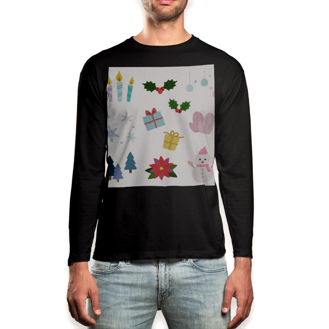 ロング tシャツ メンズ 長袖 ブラック デザイン XS S M L XL 2XL ロンT ティーシャツ 黒 black T shirt long sleeve 009808 クリスマス　雪　結晶