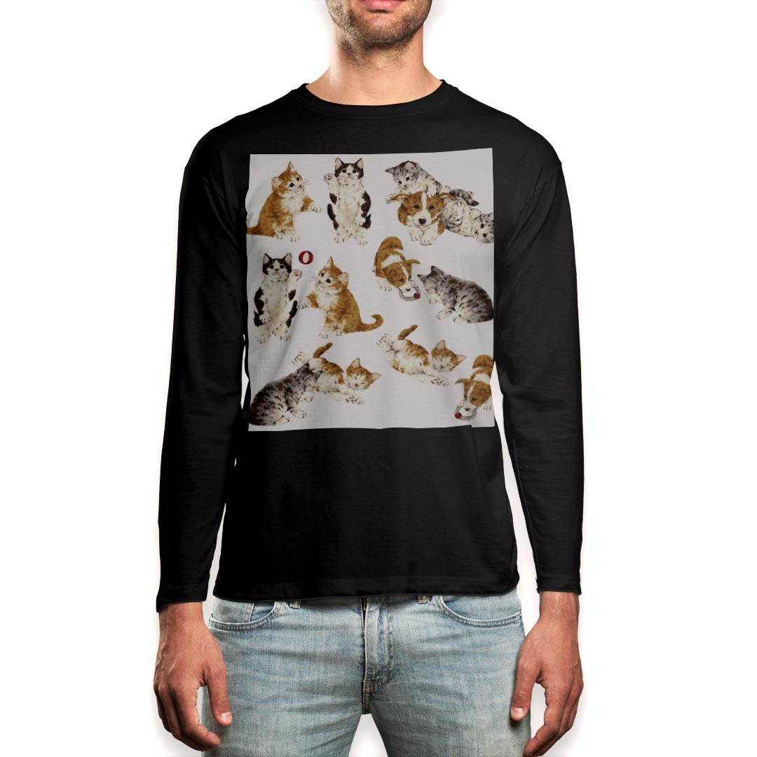 ロング tシャツ メンズ 長袖 ブラック デザイン XS S M L XL 2XL ロンT ティーシャツ 黒 black T shirt long sleeve 009839 動物 犬 猫