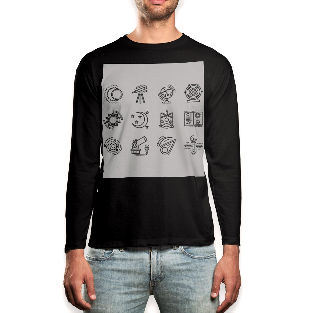 ロング tシャツ メンズ 長袖 ブラック デザイン XS S M L XL 2XL ロンT ティーシャツ 黒 black T shirt long sleeve 009940 宇宙 地球 白 黒