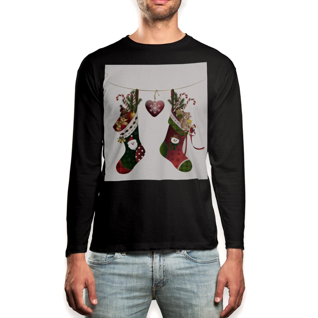 ロング tシャツ メンズ 長袖 ブラック デザイン XS S M L XL 2XL ロンT ティーシャツ 黒 black T shirt long sleeve 009968 クリスマス..