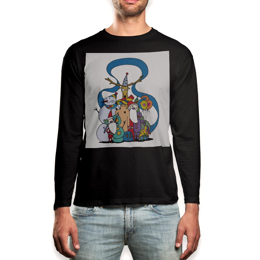 Long-Sleeved - ロング tシャツ メンズ 長袖 ブラック デザイン XS S M L XL 2XL ロンT ティーシャツ 黒 black T shirt long sleeve 009977 クリスマス　サンタ　キャラクター
