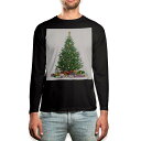 ロング tシャツ メンズ 長袖 ブラック デザイン XS S M L XL 2XL ロンT ティーシャツ 黒 black T shirt long sleeve 009987 クリスマス ツリー プレゼント