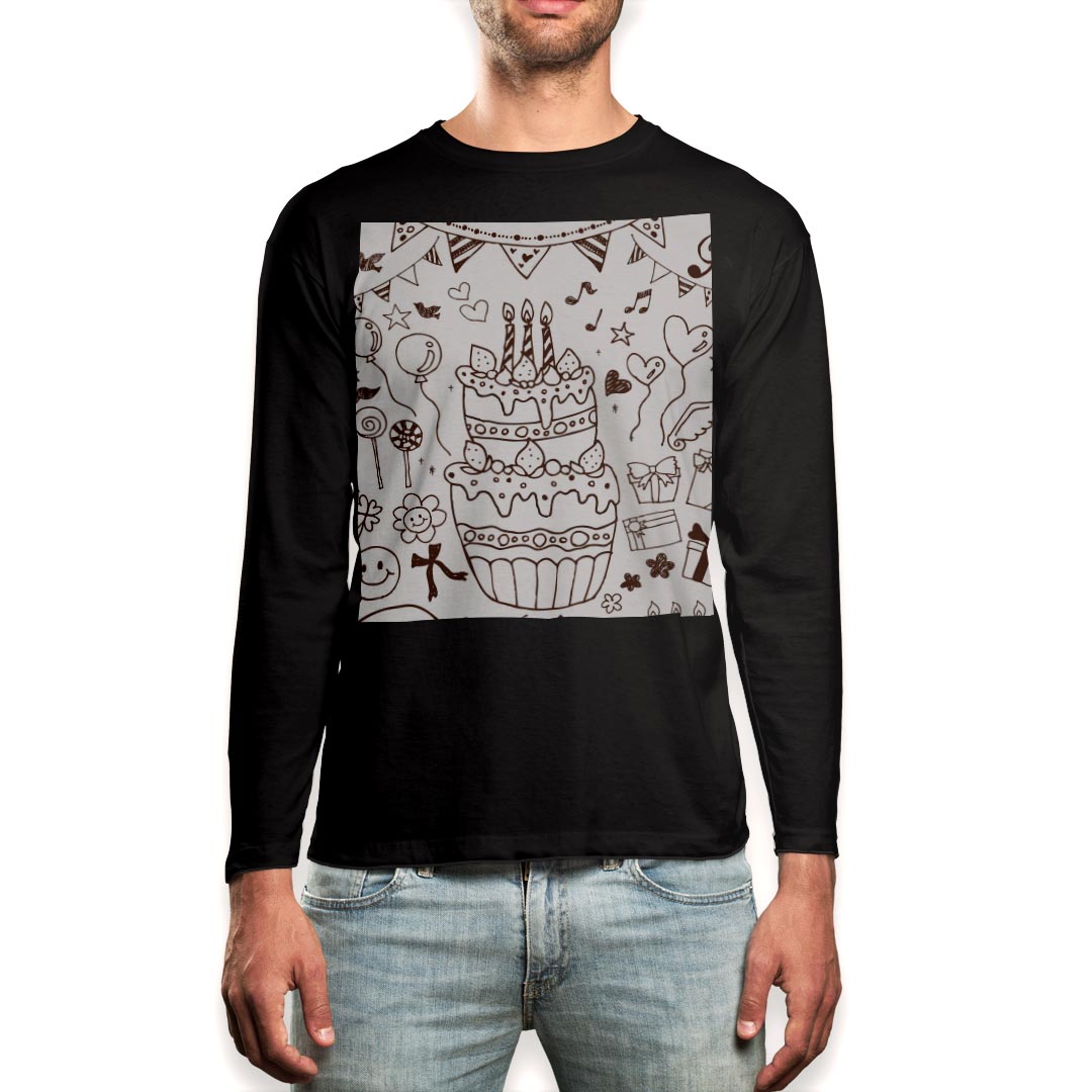 ロング tシャツ メンズ 長袖 ブラック デザイン XS S M L XL 2XL ロンT ティーシャツ 黒 black T shirt long sleeve 010023 バースデー　パーティー　イラスト