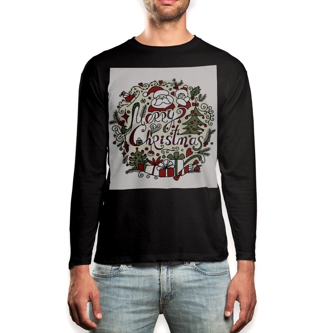 ロング tシャツ メンズ 長袖 ブラック デザイン XS S M L XL 2XL ロンT ティーシャツ 黒 black T shirt long sleeve 010070 クリスマス サンタ 英語