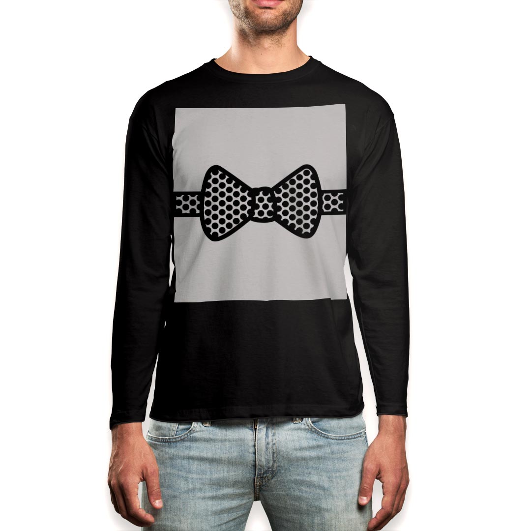 ロング tシャツ メンズ 長袖 ブラック デザイン XS S M L XL 2XL ロンT ティーシャツ 黒 black T shirt long sleeve 010104 水玉　リボン　グレー