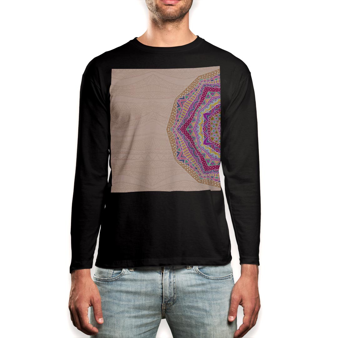 Spain （Clubs） - ロング tシャツ メンズ 長袖 ブラック デザイン XS S M L XL 2XL ロンT ティーシャツ 黒 black T shirt long sleeve 010127 アジアン　模様　カラフル