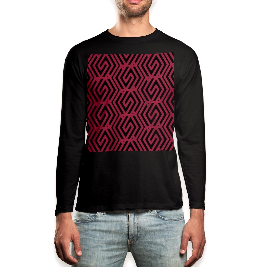 ロング tシャツ メンズ 長袖 ブラック デザイン XS S M L XL 2XL ロンT ティーシャツ 黒 black T shirt long sleeve 010145 模様 赤 黒