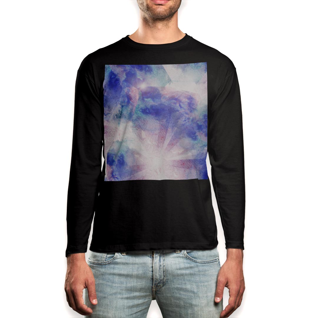ロング tシャツ メンズ 長袖 ブラック デザイン XS S M L XL 2XL ロンT ティーシャツ 黒 black T shirt long sleeve 010261 水彩　青　赤(4)