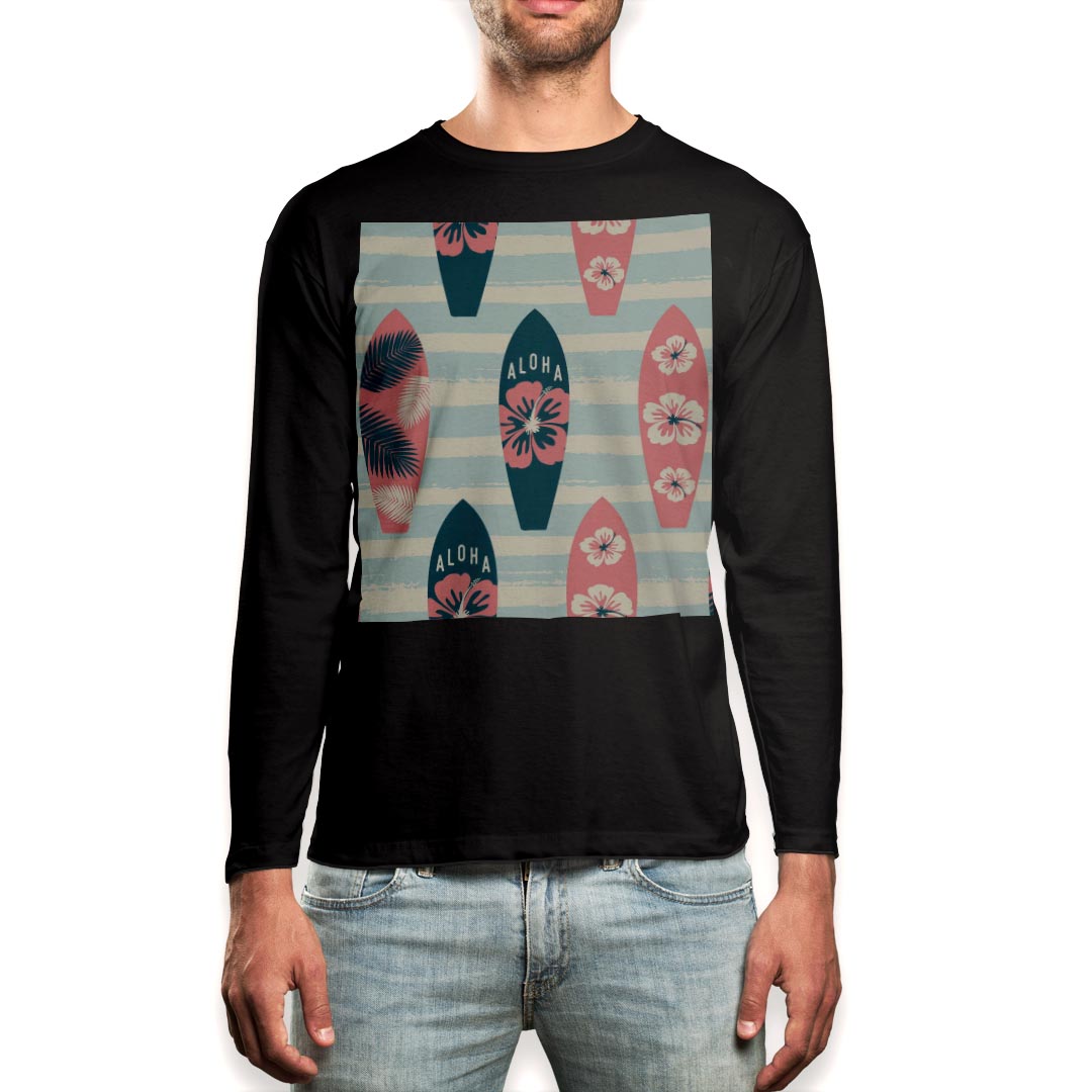 PORTER - ロング tシャツ メンズ 長袖 ブラック デザイン XS S M L XL 2XL ロンT ティーシャツ 黒 black T shirt long sleeve 010379 サーフィン　フラワー　ボーダー