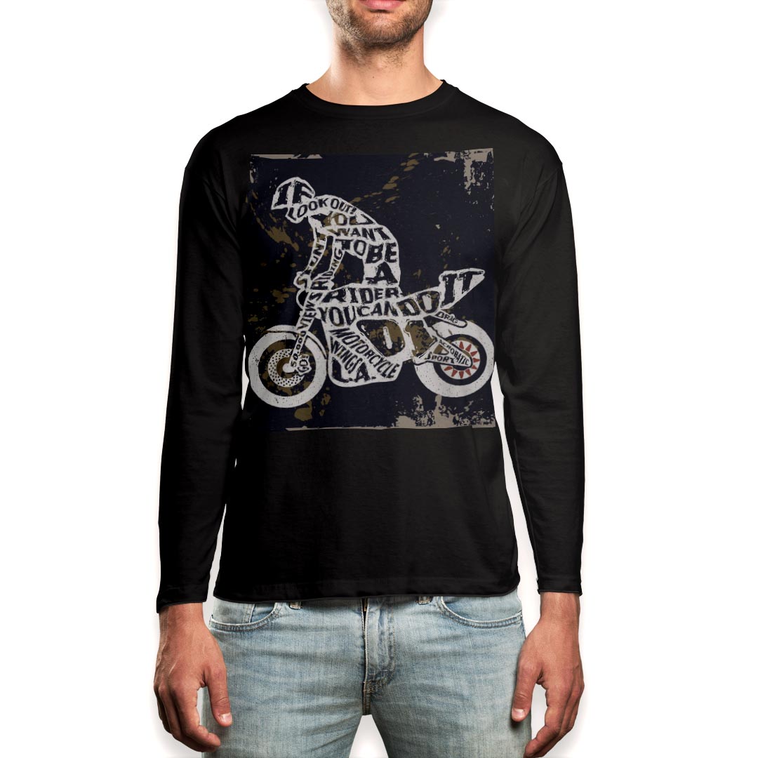 ロング tシャツ メンズ 長袖 ブラック デザイン XS S M L XL 2XL ロンT ティーシャツ 黒 black T shirt long sleeve 010389 乗り物 バイク イラスト