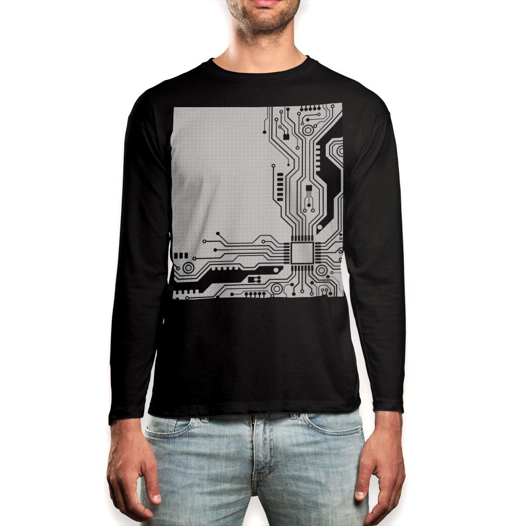 ロング tシャツ メンズ 長袖 ブラック デザイン XS S M L XL 2XL ロンT ティーシャツ 黒 black T shirt long sleeve 010407 化学 模様 白 黒