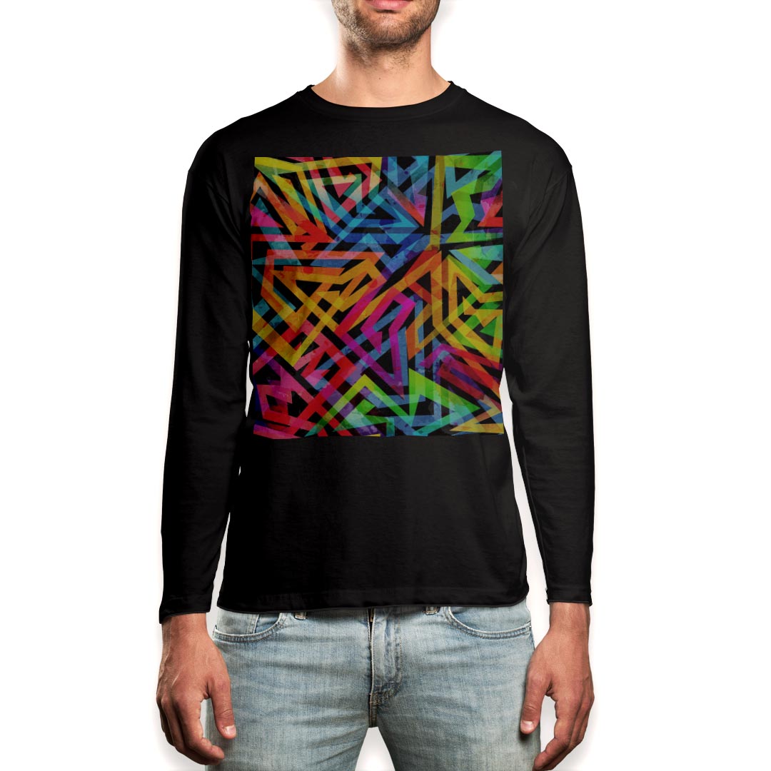 Other - ロング tシャツ メンズ 長袖 ブラック デザイン XS S M L XL 2XL ロンT ティーシャツ 黒 black T shirt long sleeve 010434 模様　カラフル　派手