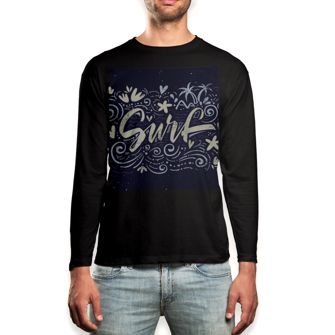ロング tシャツ メンズ 長袖 ブラック デザイン XS S M L XL 2XL ロンT ティーシャツ 黒 black T shirt long sleeve 010525 サーフ 海 フラワー