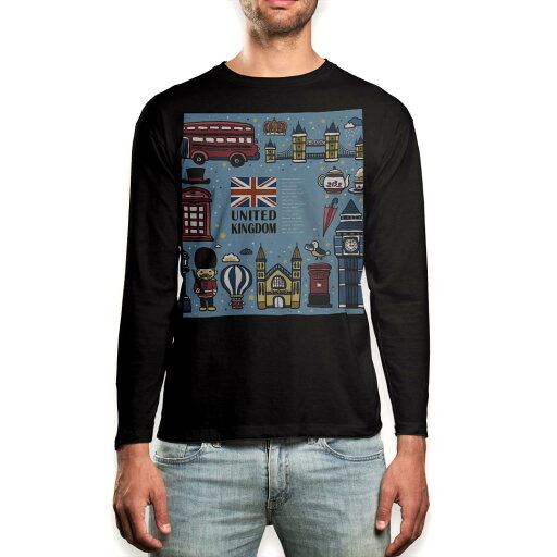 ロング tシャツ メンズ 長袖 ブラック デザイン XS S M L XL 2XL ロンT ティーシャツ 黒 black T shirt long sleeve 010583 イギリス 風景 青 ロング tシャツ メンズ 長袖 ブラック デザイン XS S M L XL 2XL ロンT ティーシャツ 黒 black T shirt long sleeve 010583 イギリス 風景 青