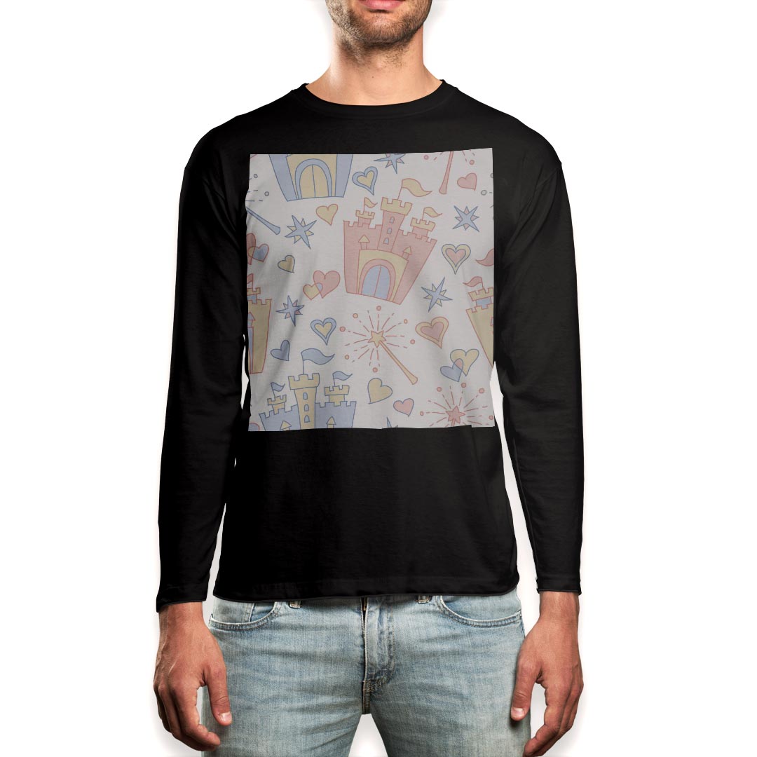Rakuten - ロング tシャツ メンズ 長袖 ブラック デザイン XS S M L XL 2XL ロンT ティーシャツ 黒 black T shirt long sleeve 010608 ハート　お城　メルヘン