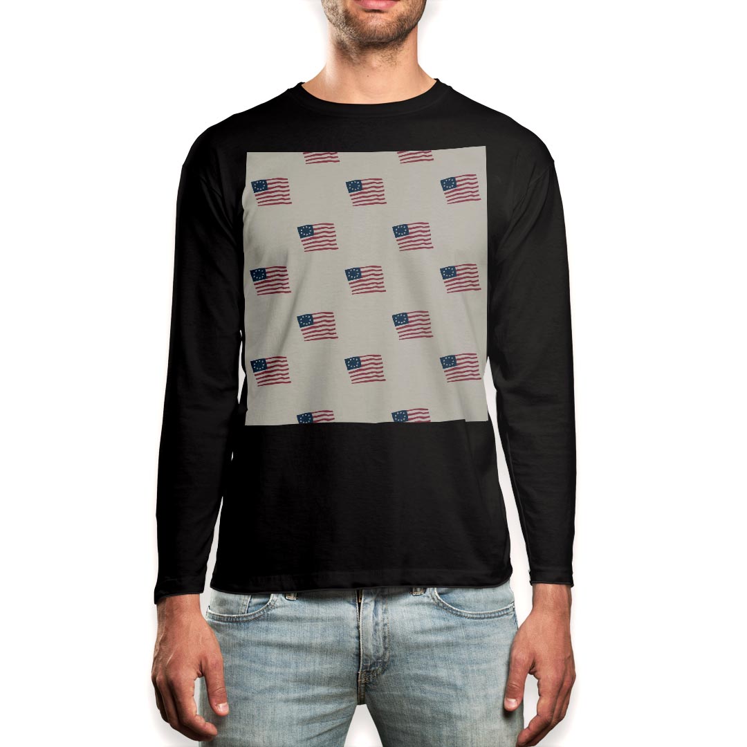 Other - ロング tシャツ メンズ 長袖 ブラック デザイン XS S M L XL 2XL ロンT ティーシャツ 黒 black T shirt long sleeve 010666 アメリカ　国旗　外国