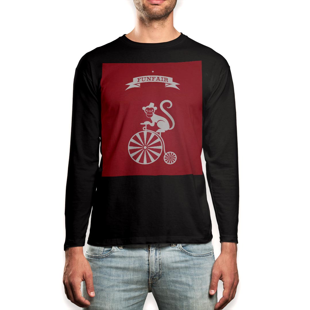 ロング tシャツ メンズ 長袖 ブラック デザイン XS S M L XL 2XL ロンT ティーシャツ 黒 black T shirt long sleeve 010846 サーカス　猿　動物