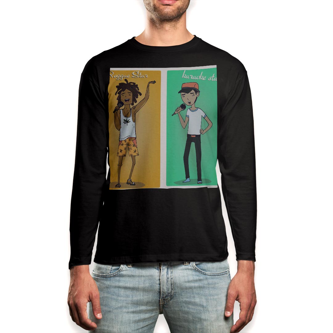 ロング tシャツ メンズ 長袖 ブラック デザイン XS S M L XL 2XL ロンT ティーシャツ 黒 black T shirt long sleeve 010873 レゲエ　人物　音楽