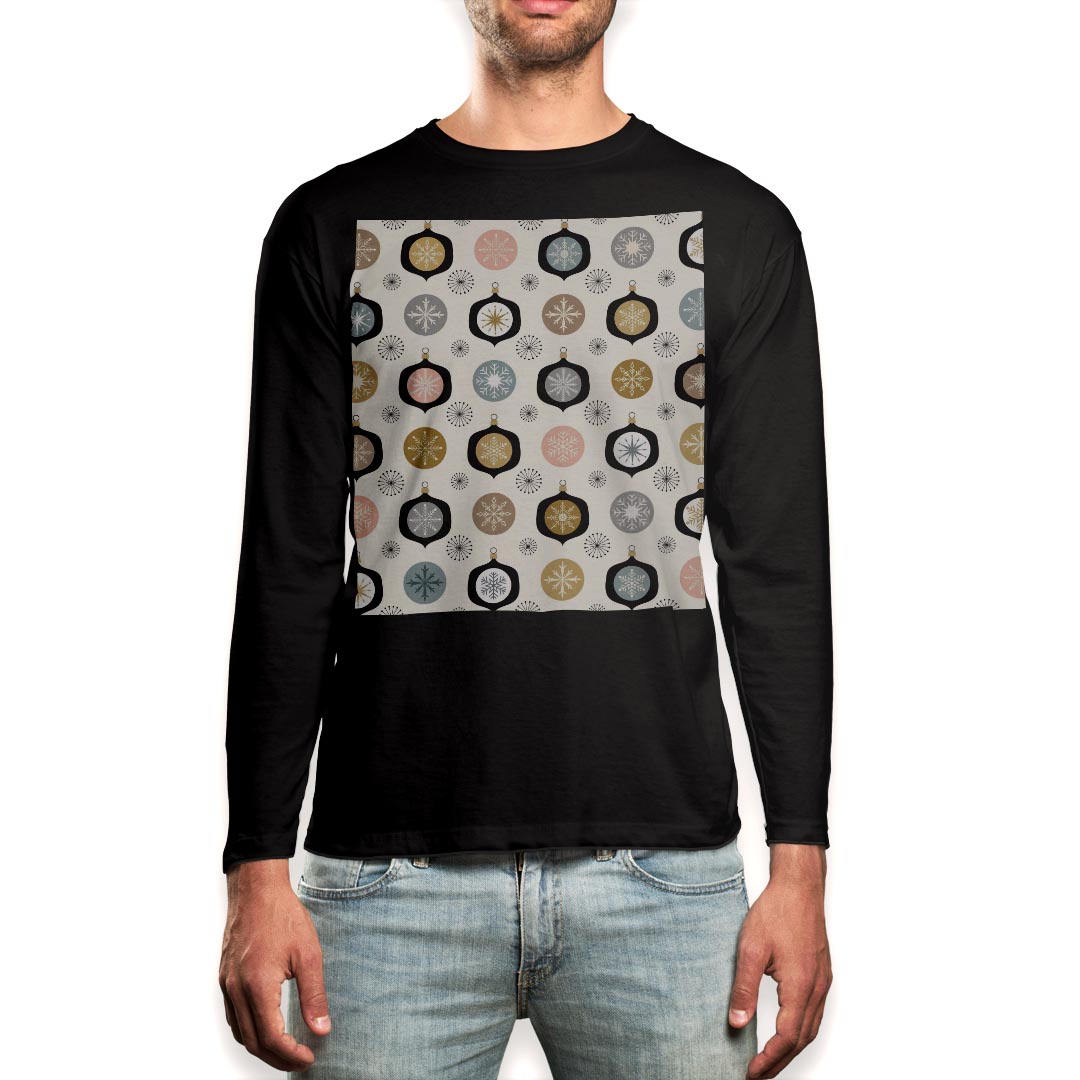 Long-Sleeved - ロング tシャツ メンズ 長袖 ブラック デザイン XS S M L XL 2XL ロンT ティーシャツ 黒 black T shirt long sleeve 010895 雪　結晶　カラフル